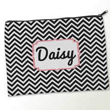 Personalized Black Carol Chevron Big Make Up Bag (9.5 X 13 Inch)