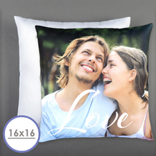 Script Love Personalized Photo Pillow 16 Inch Cushion (No Insert)