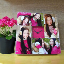 Hot Pink Mini Face Collage Clock