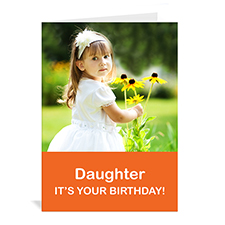Classic Orange Photo Birthday Cards, 5x7 Portrait Folded Simple