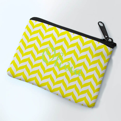 Personalized Lemon Chevron Small Coin Purse (3.5