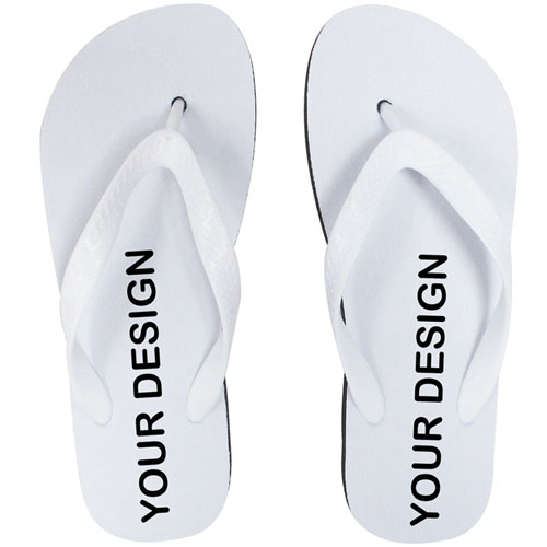 Custom Imprint Flip Flops (One Image) White Straps, Men Large