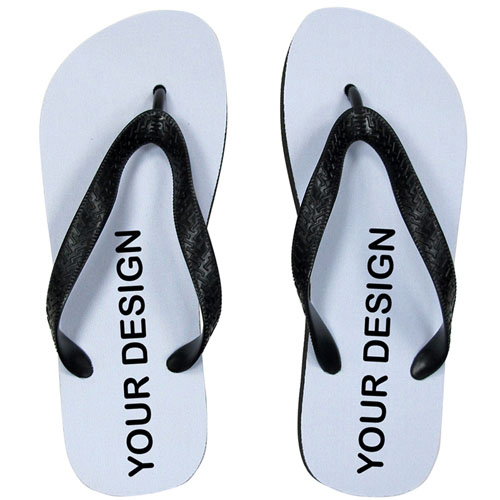 Custom Imprint Flip Flops (One Image) Black Straps, Women Medium
