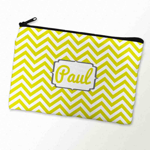 Custom Printed Yellow And Charcoal Monogrammed Zipper Bag