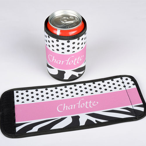 Polka Dot & Zebra Print Personalized Koozie