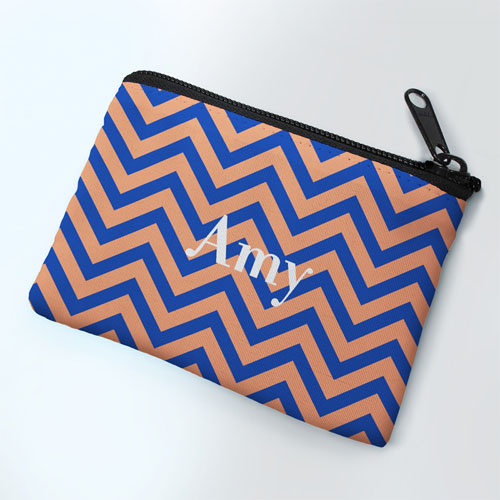 Orange Navy Chevron Personalized Coin Purse