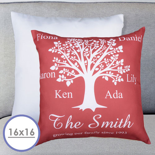 Burgundy Family Tree Personalized Large Cushion 18
