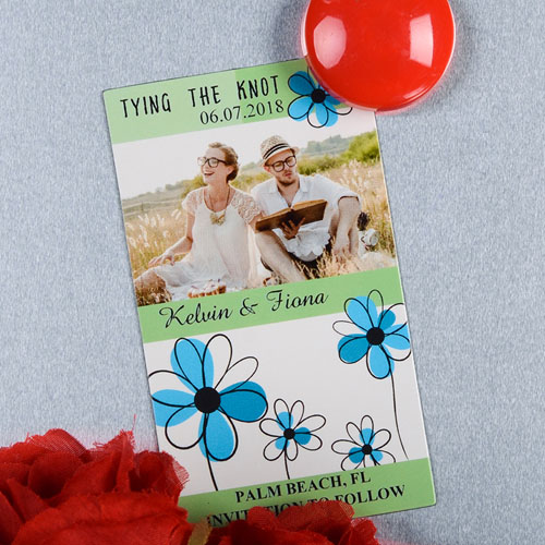 Create And Print Green And Ocean Floret Personalized Photo Magnet 2x3.5 Card Size
