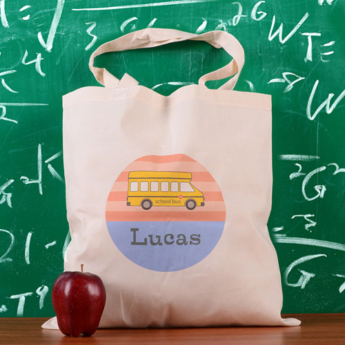 Carol Stripe School Bus Personalized School Tote