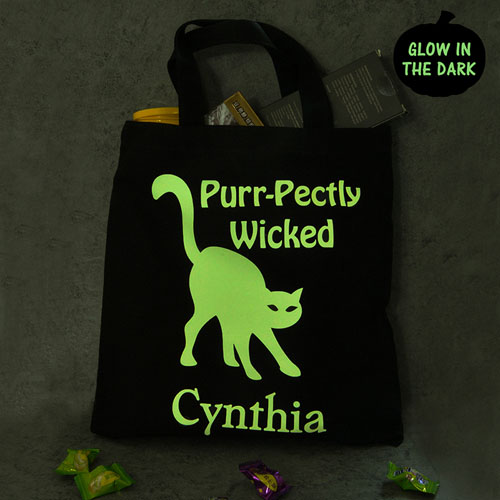 Cat Glow in dark black tote bag
