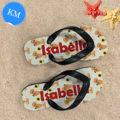 Fox Personalized Flip Flops For Kids, Medium