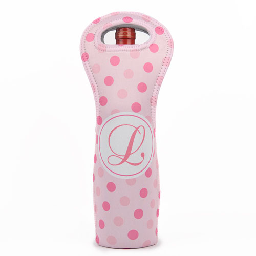 Pink Polka Dot Personalized Neoprene Wine Tote