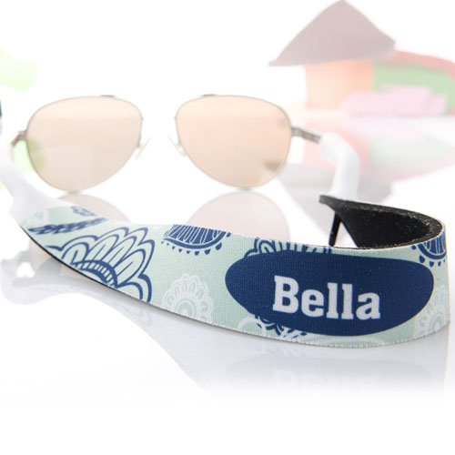 Aqua and Blue Floral Personalized Sunglass Strap