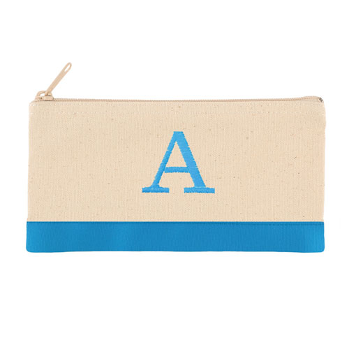 2 Tone Aqua Personalized Embroidered One Initial Small (Single Side) Cosmetic Bag