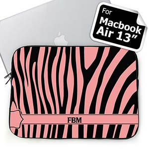Custom Initials Black & Pink Zebra Pattern  MacBook Air 13 Sleeve