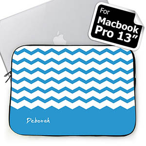 Custom Name Sky Blue Chevron MacBook Pro 13 Sleeve (2015)