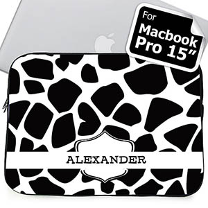Custom Name Black Giraffe Pattern MacBook Pro 15 Sleeve (2015)