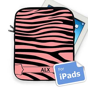 Custom Initials Black & Pink  Zebra Pattern  iPad Sleeve