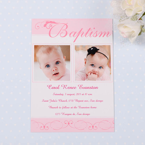 Fashionable Fonts – Soft Pink Baptism Photo Invitation