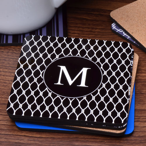 Personalized Black Monogram (One Coaster)
