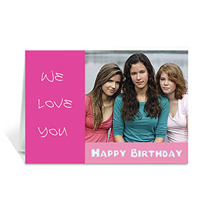 Hot Pink Photo Birthday Cards, 5x7 Folded Modern