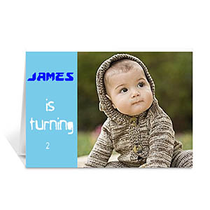 Baby Blue Photo Birthday Cards, 5x7 Folded Modern